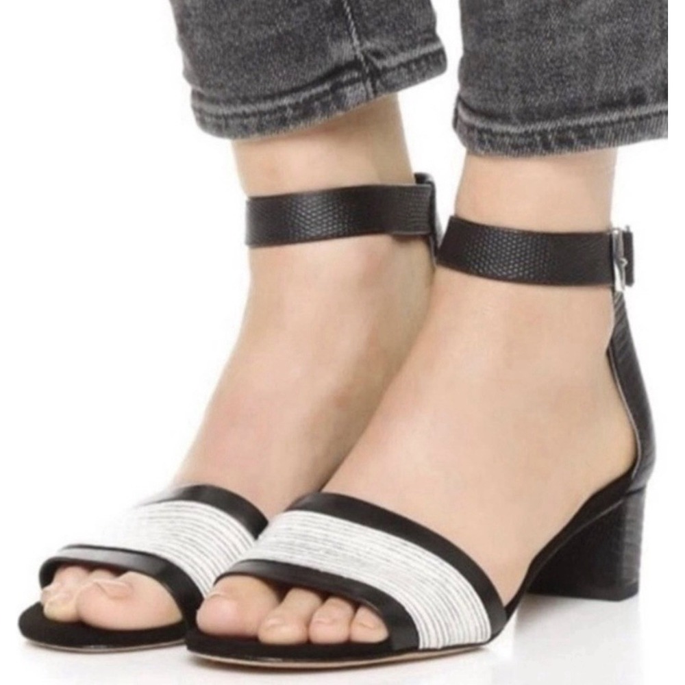 Vince Raine City Heeled Lizard Embossed Sandal Black Open Toe Block Heel Sz 5.5M